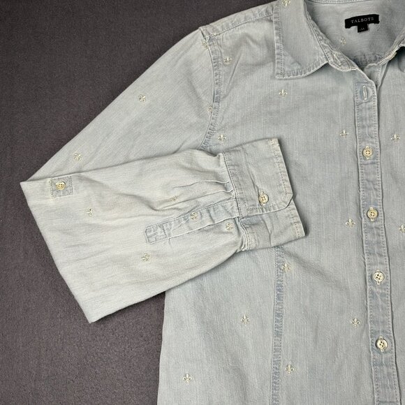 Talbots Shirt Womens 14 Button Down Embroidered Fleur De Lis Long Sleeve Blouse - Picture 5 of 11